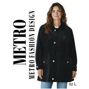 Black Velvety Warm Peacoat Winter Jacket Coat Metro Fashion Design
